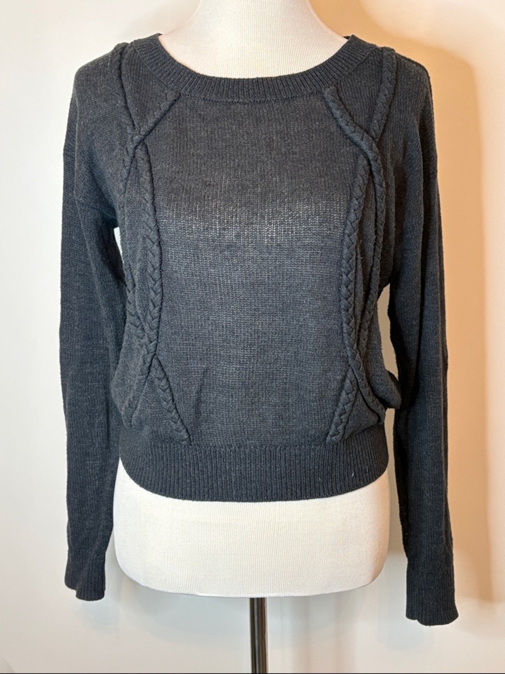 free press Charcoal Cable-Detail Crewneck Sweater